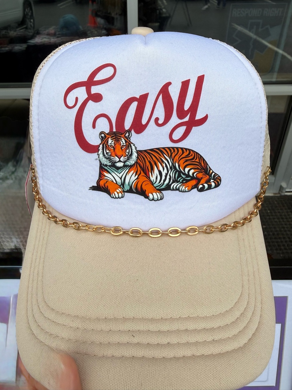 Easy Tiger Kids Trucker Hat - Beige and White